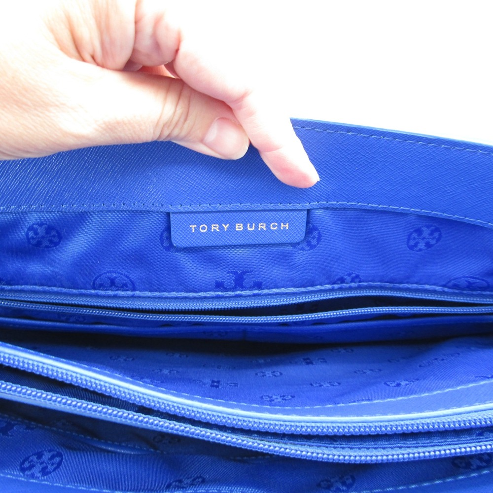 Tory Burch York Buckle Tote Royal Blue Saffiano Leather Gold Logo Shoulder Bag - Picture 6 of 10